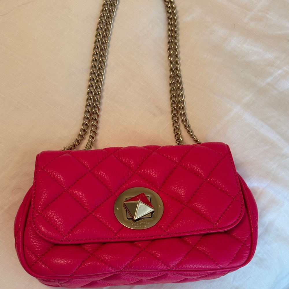 Kate Spade Pink Quilted Shoulder Bag with Gold Chain